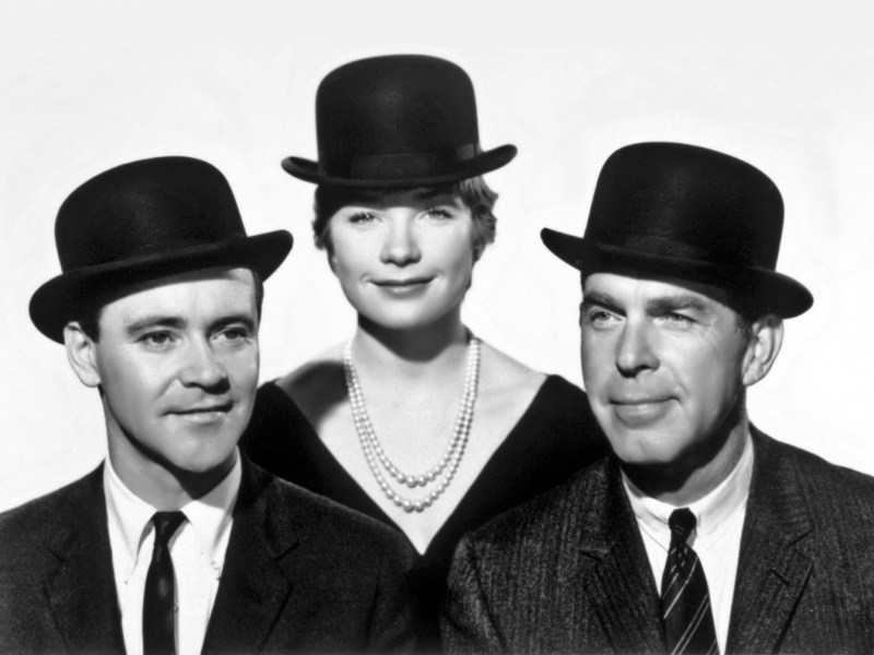 (l-r) Jack Lemmon, Shirley MacLaine, and Fred MacMurray in a promo still for Billy Wilder's 'The Apartment' (Courtesy of Jerry Murbach)