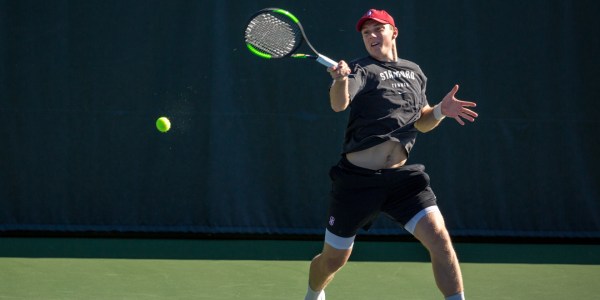 Junior Tom Fawcett joined the likes of Patrick McEnroe, Paul Goldstein and the Bryan Brothers with his 40th career dual singles win against Oregon on Thursday. (SYLER PERALTA-RAMOS/The Stanford Daily)