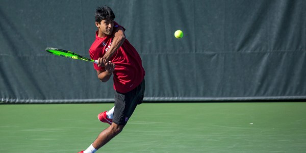 Sophomore Sameer Kumar earned his first clinching point in his collegiate career against Michigan to send Stanford into the NCAA round of 16. (SYLER PERALTA-RAMOS/The Stanford Daily).