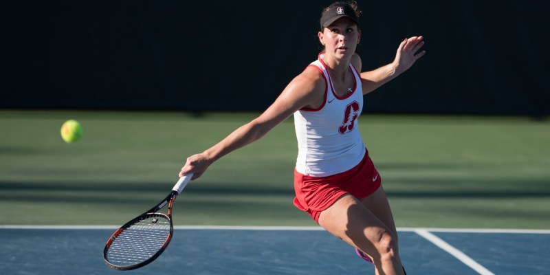 Senior Taylor Davidson battled back from a third-set 4-1 deficit to take match over OSU's Gabriella de Santis. The victory clinched the match for the Cardinal, vaulting them into the NCAA Championship match against No. 1 Florida. (LYNDSAY RADNEDGE/isiphotos.com)