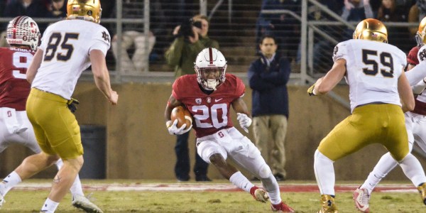 Bryce Love finished Saturday’s game against the Utes with 152 yards on 20 carries and a touchdown and now ranks second on the Heisman watch list. (SAM GIRVIN/ The Stanford Daily)