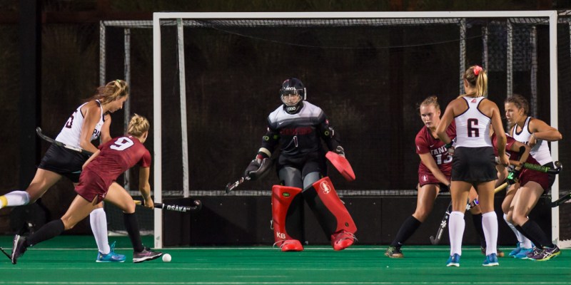 Sophomore goalkeeper Kelsey Bing (middle) will be needed for the Cardinal to end their three-game winning streak during the weekend.(KAREN AMBROSE HICKEY/Stanford Athletics)