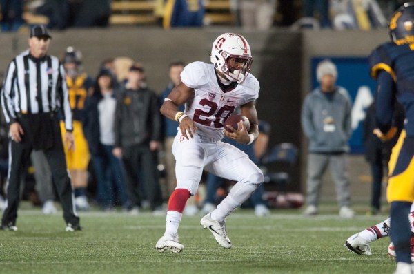 Running Back Bryce Love will attempt to break through Oregon's tenth-ranked defense on Saturday in hopes to power once again the Cardinal to victory. (RAHIM ULLAH/The Stanford Daily)