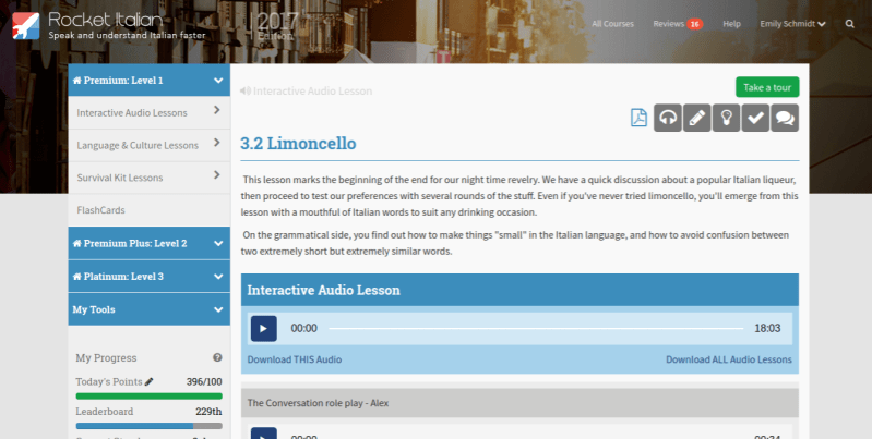 Screenshot of Rocket Languages, an online learning program.