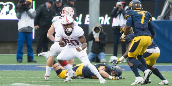 Junior running back Bryce Love's (above) injury status is still a game-time decision for the Cardinal's match against Washington State.(RAHIM ULLAH/The Stanford Daily)