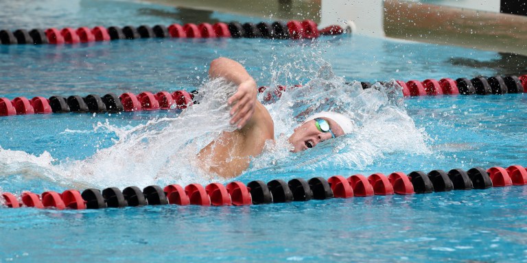 Sophomore Grant Shoults  had a time of 1:37.38 in the 200-fly against Cal.(HECTOR GARCIA-MOLINA/isiphotos.com)