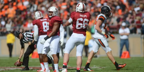 Senior defensive tackle Harrison Phillips (66) has been a rock for the Stanford defense. He will be key in stopping USC running backs Stephen Carr and Ronald Jones II this time around.(Courtesy of The Stanford Daily)