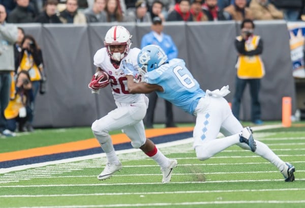 The Cardinal are headed to the Valero Alamo Bowl on Dec. 28. Last year, Stanford was in the Sun Bowl against UNC where current-junior running back Bryce Love (20) had 115 rushing yards on 22 carries.(DAVID BERNAL/isiphotos.com)