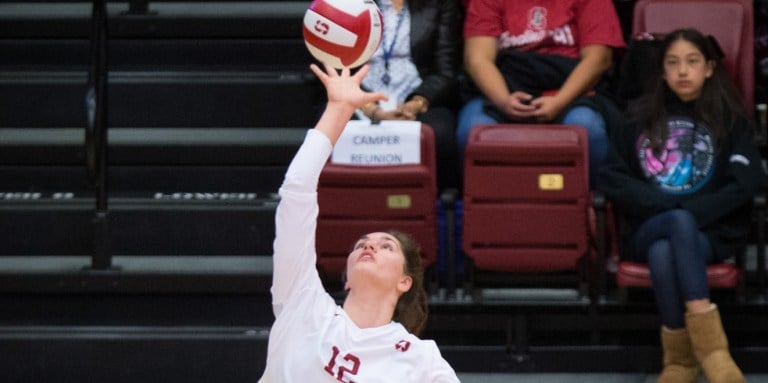 Sophomore middle blocker Audriana Fitzmorris helped the Cardinal to two NCAA tournament victories over the weekend. Against CSU Bakersfield, Fitzmorris led the team in kills (10) and blocks (8). (AL CHANG/isiphotos.com)