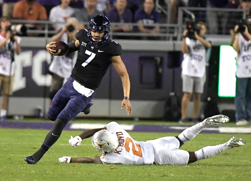 TCU quarterback Kenny Hill (7) transferred from Texas A&M, and he has been efficient for a solid TCU offense. He passed for 21 touchdowns and only six interceptions on 67 percent passing this season.(Max Faulkner/Fort Worth Star-Telegram/TNS)
