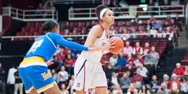 Senior forward Kaylee Johnson had five blocks in a dominate defensive showing against Washington on Sunday. She also earned her tenth career double double just two days earlier in Stanford’s win against Washington State.(RAHIM ULLAH/The Stanford Daily)