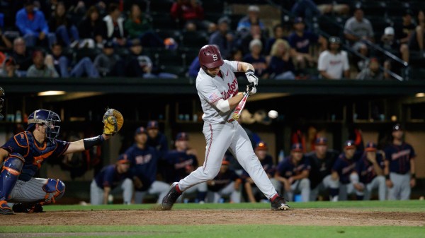 Junior shortstop Nico Hoerner (above) hit 3-for-4, two runs and one RBI in the 5-1 win against Cal State Fullerton on Friday night.(BOB DREBIN/isiphotos.com)