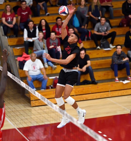 Sophomore outside hitter Jaylen Jasper (above) leads the team in kills with 47 on the season, averaging 3.62 per set. Jasper and the undefeated men’s volleyball team hosts No. 2 University of California, Irvine, tonight. (HECTOR GARCIA-MOLINA/isiphotos.com)