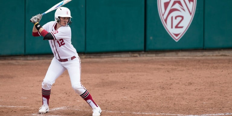 Coach Allister earned her 300th win this weekend, and a big win it was. Sophomore catcher Montana Dixon broke a tie in the seventh on Sunday when she sent a single to score Carmina Nicolas for a walk-off that won the game. Dixon had seven RBI this weekend, and leads the team in home runs and RBI. (MIKE RASAY/isiphotos.com)