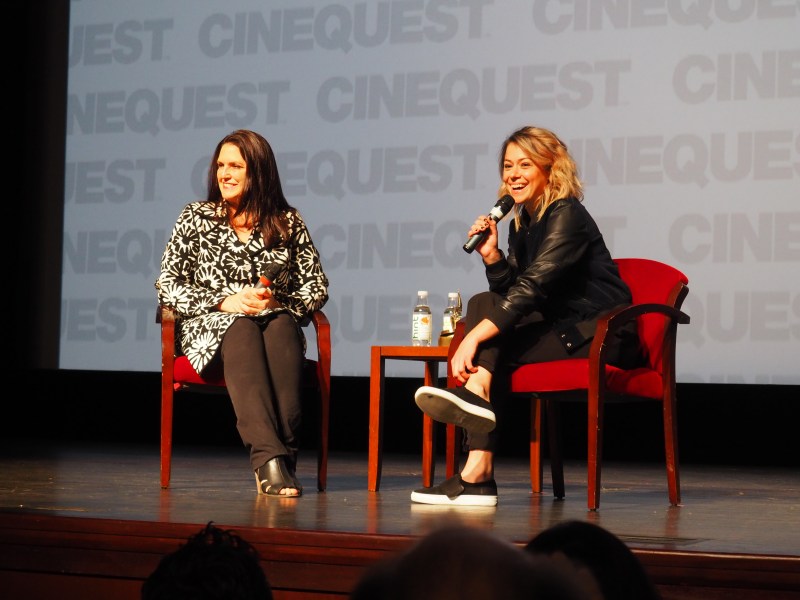 Cinequest co-founder Kathleen Powell and Canadian actress Tatiana Maslany talk before a screening of Maslany's newest film, "Souls of Totality." (OLIVIA POPP/The Stanford Daily)
