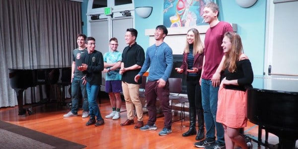 The inaugural performance of Stanford's newest improvisational theater troupe, Unscripted Playhouse of Stanford. (OLIVIA POPP/The Stanford Daily)