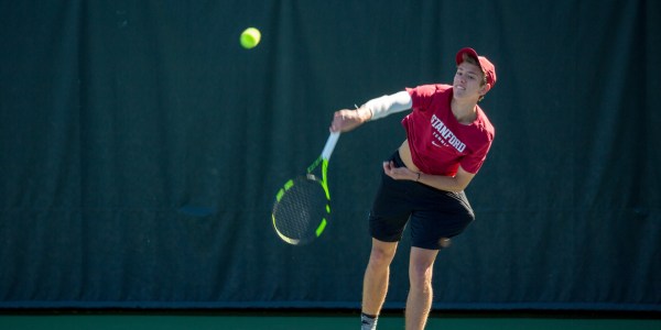 Senior David Wilczynski (above) won his doubles set and singles match to boost the Cardinal to a win and clinch their 4-0 victory over No. 32 Utah. (SYLER PERALTA-RAMOS/The Stanford Daily)