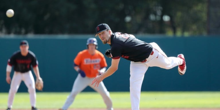 Sophomore starter Erik Miller (right) only went 0.2 innings pitched on Thursday after giving up a three-run home run in the first inning to the Huskies.(BOB DREBIN/isiphotos.com)