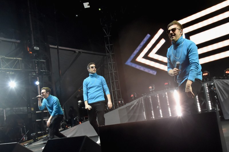 Akiva Schaffer, Andy Samberg and Jorma Taccone of The Lonely Island performs on the Colossal Stage during Clusterfest at Civic Center Plaza and The Bill Graham Civic Auditorium on June 1, 2018 in San Francisco, California. (JEFF KRAVITZ/Clusterfest by FilmMagic.com)
