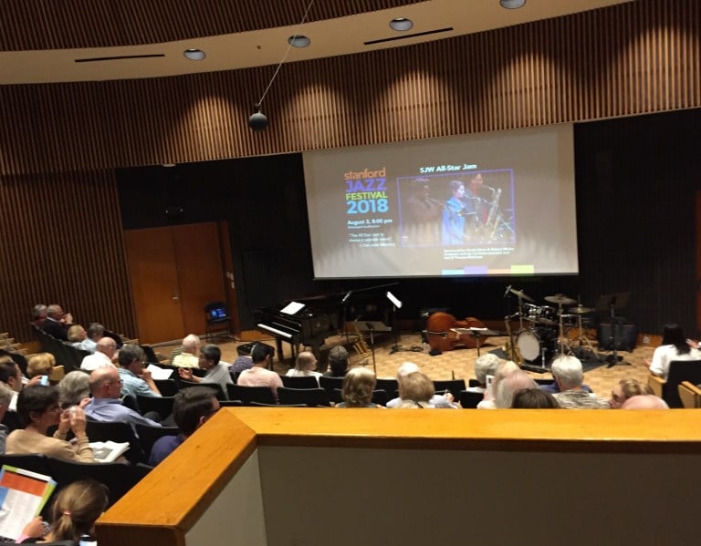 Audience members at the Stanford Jazz Festival's opening performance by Jim Nadel & Friends. (JONATHAN LIU/The Stanford Daily)