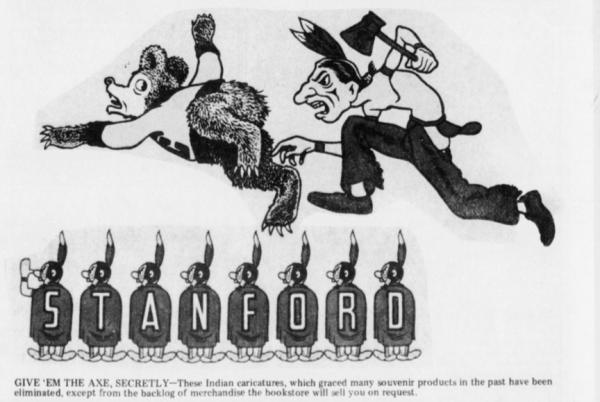 Indian caricatures like these decorated Stanford merchandise until the early 70s, when when the University sought to make its mascot less cartoonish. (The Stanford Daily Archives)