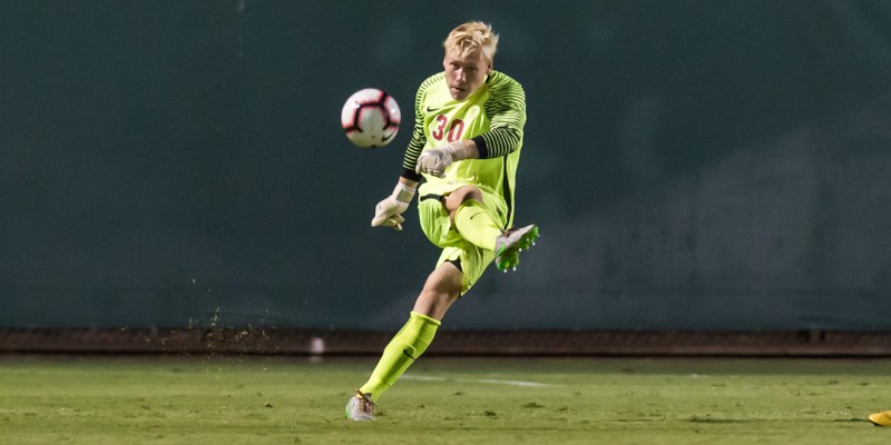 Redshirt freshman goalkeeper Andrew Thomas is third in the country with .263 goals allowed per game. (KAREN AMBROSE-HICKEY/isiphotos.com)