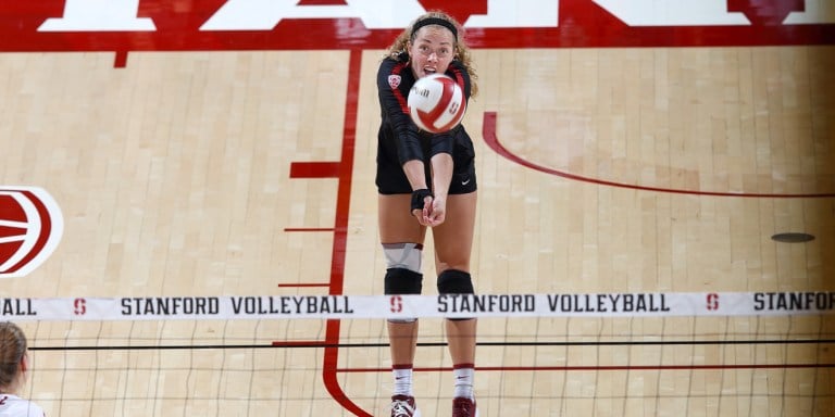 Junior libero Morgan Hentz (above) accounted for 18 total digs in the Cardinal's 3-0 rout of USC. The Cardinal defense was dominant throughout the night. (HECTOR GARCIA-MOLINA/isiphotos.com)