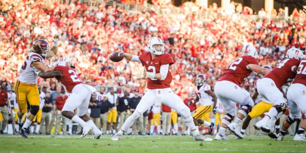 Junior quarterback KJ Costello threw for 327 yards and 3 touchdowns in Stanford's comeback victory over Oregon. (MICHAEL SPENCER/The Stanford Daily)