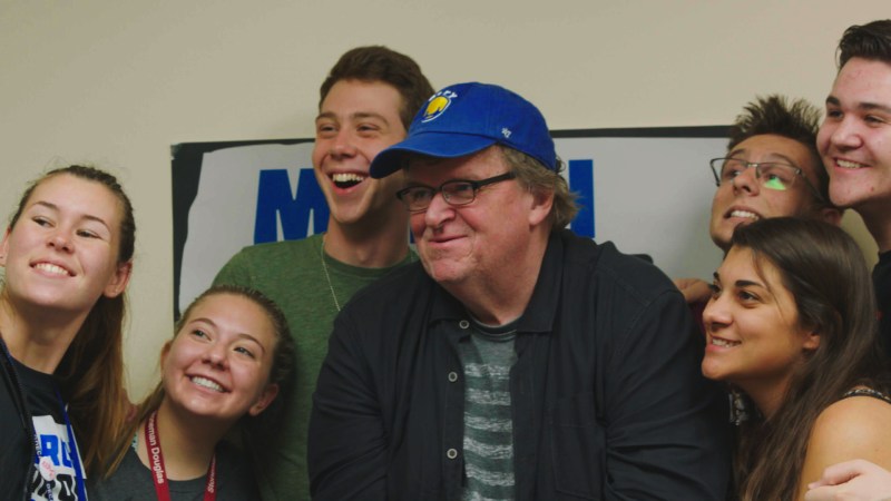 In "Fahrenheit 11/9," Michael Moore praises the student activists at Marjory Stoneman Douglas High School (courtesy of Midwestern Films).