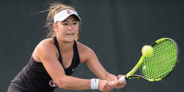 Caroline Lampl (above) senior and teammate Kimberly Yee defeated No. 24 ranked Oklahoma State on Saturday to earn a spot in the 2018 Riviera ITA Women’s All-American Championship final. (LYNDSAY RADNEDGE/isiphotos.com)