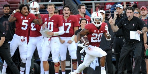 Senior running back Bryce Love rushed for 71 yards on six carries and accumulated four receptions for 14 yards against Washington State last Thursday. Love and the Stanford offense will need to put together an explosive performance to be successful against Washington this weekend. (MICHAEL KHEIR/The Stanford Daily).