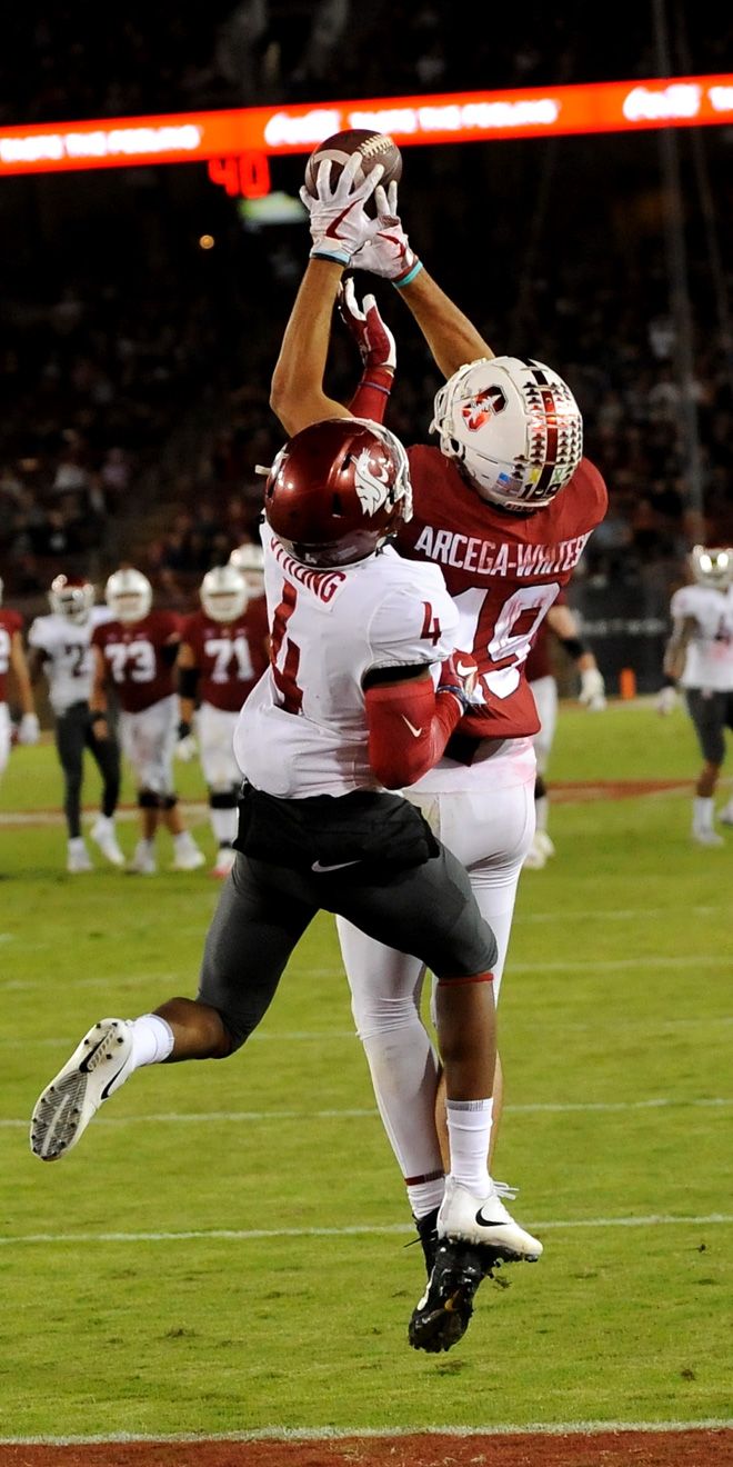 Senior wide receiver JJ Arcega-Whiteside (above) is breaking receiving records left and right for the Cardinal. He had 10 catches for 111 yards and two touchdowns last week. (MICHAEL KHEIR/The Stanford Daily)