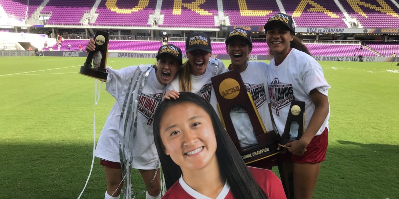 Senior forward Michelle Xiao’s teammates made sure she felt like she was a part of the 2017 national championship celebration, even when she was in the hospital. (Courtesy of Michelle Xiao)