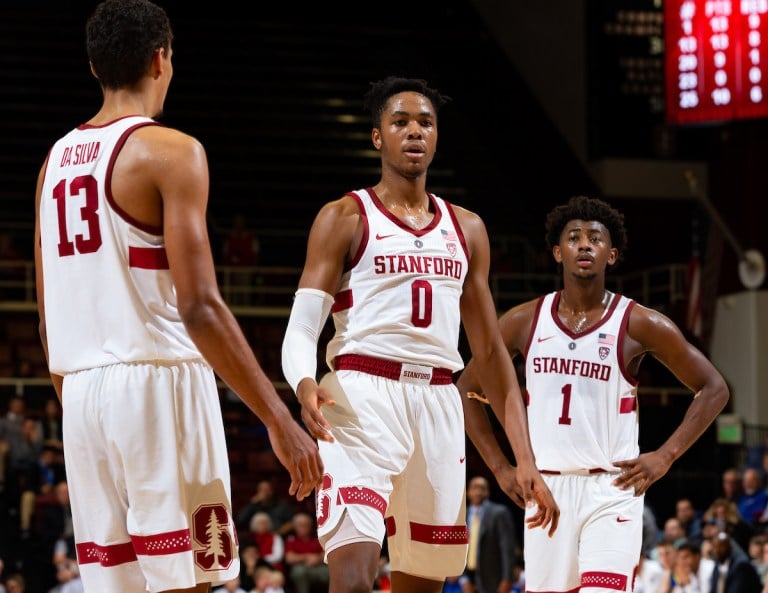 Sophomores Oscar Da Silva (left), KZ Okpala (middle) and Daejon Davis (right) were the three leading scorers in a tough battle against the Arizona Wildcats on Wednesday night. The trio and the Cardinal will look to bounce back on Saturday against Arizona State, to claim their first win in PAC-12 play. (JOHN P. LOZANO/isiphotos.com)