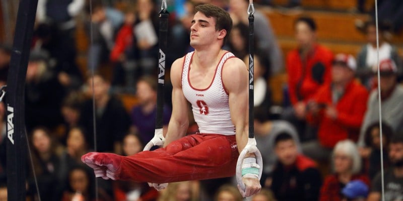 Senior Grant Breckenridge (above) placed first in the all-around and parallel bars during the team's opening meet against Berkeley. (HECTOR GARCIA-MOLINA/isiphotos.com)