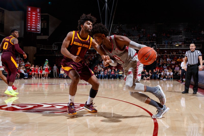 Sophomore guard Daejon Davis drives to the rim during a game earlier this season. Davis led the Cardinal with 15 points to help take down Washington State on Saturday.