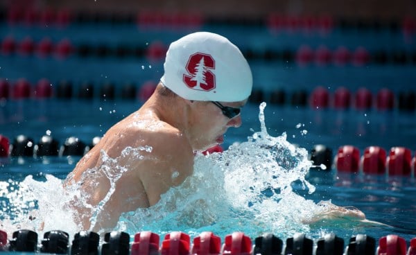 Senior Matt Anderson (above) secured the second podium finish for the Cardinal in the 100-yard breaststroke on Friday at the third day of the Pac-12 Championships. (JOHN TODD/isiphotos.com)