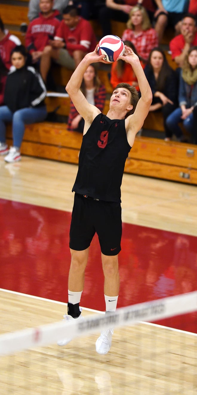 Junior middle blocker Stephen Moye (above) matched his career highs with eight kills and five digs as the Cardinal swept GCU on Wednesday. (HECTOR GARCIA-MOLINA/isiphotos.com)