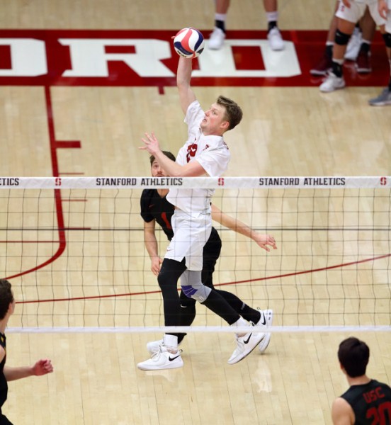 Senior Jordan Ewert (above) concluded his Stanford volleyball career with a career-high 28 kills on .412 hitting in Saturday's five-set loss to BYU. (HECTOR GARCIA-MOLINA/isiphotos.com)