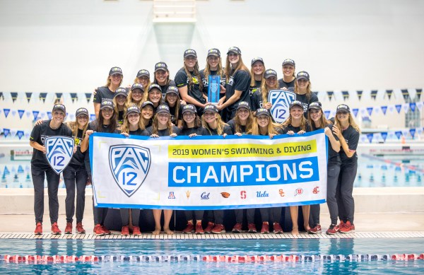 The women's swimming and diving team (above) won their third straight Pac-12 title on Saturday, with a score of 1,775 points. (ERIC DOLAN/Courtesy of Stanford Athletics)