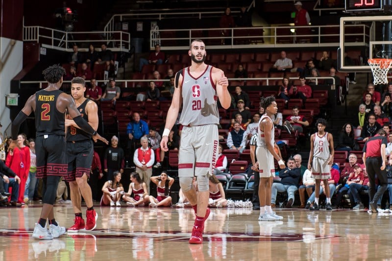 Senior center Josh Sharma (above) played in his final game in Maples Pavilion on Thursday, notching 11 points and 13 rebounds. (KAREN AMBROSE-HICKEY/isiphotos.com)