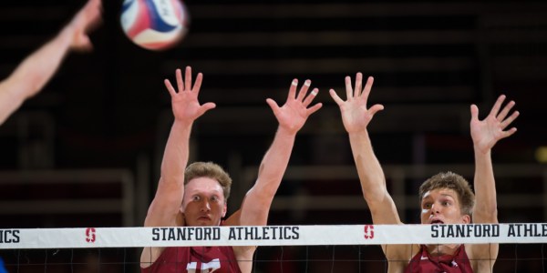 Junior middle blocker Stephen Moye (right) and junior opposite Eli Wopat (left) both had great games against BYU. Wopat registered 11 kills and seven digs, while Moye led the team with five blocks. (AL CHANG/isiphotos.com)