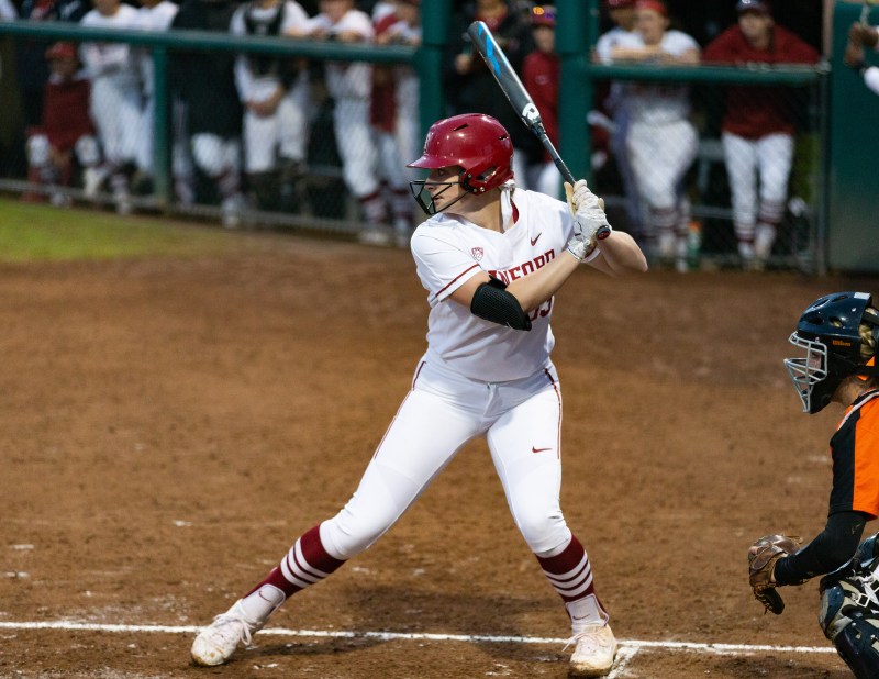Freshman Emily Schultz (above) hit her fourth triple of the season on Tuesday night, scoring the first run of the game for the Cardinal. (JOHN P. LOZANO)