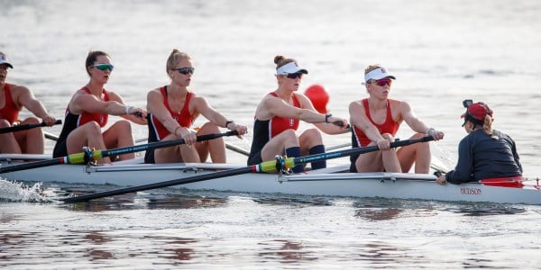The varsity eight (above) rowed in the San Diego Classic Regatta this past weekend. One boat claimed first place with a time of 6:39.198 despite heavy winds and rough waters, while another finished fourth in their race with a time of 6:40.040.