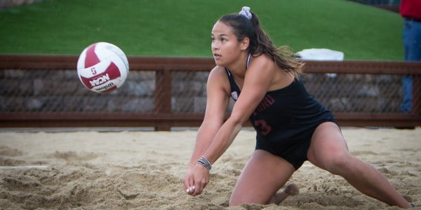 Sophomore Sunny Villapando (above) helped secure the first set against Washington last weekend en route to victory. The women's beach volleyball team now takes on St Marys. (ERIN CHANG/isiphotos.com)