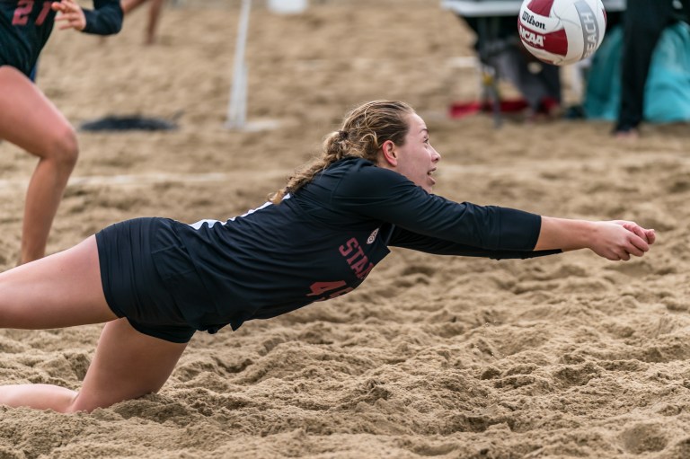 Junior Morgan Hentz (above) and partner Sunny Villapando won two of their three matches at the Pac-12 Tournament, the only Cardinal pairing to do so. Hentz recorded her 50th career win against the Sun Devils, which is the most in school history. (GLEN MITCHELL/isiphotos.com)