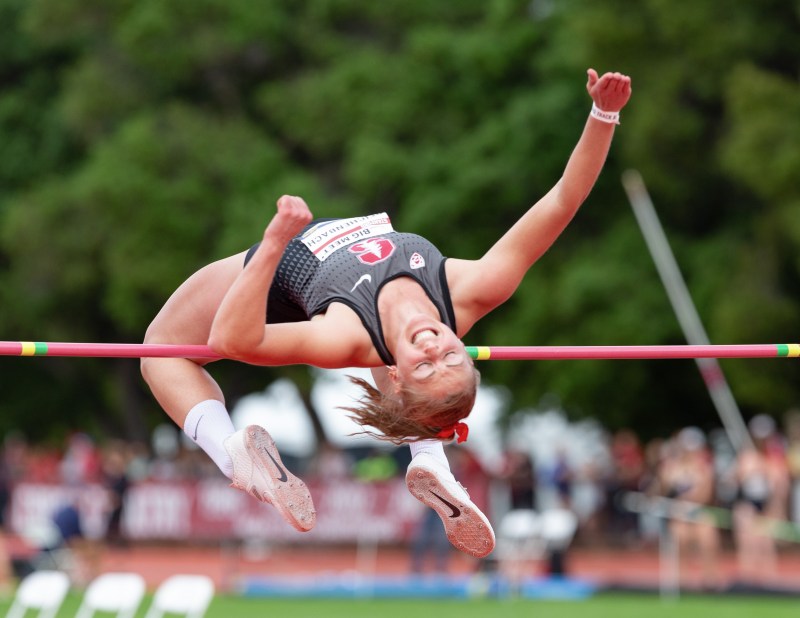 Fifth-year high jumper Rachel Reichenbach (above) cleared a lifetime-best 1.79 meters at the National Relay Championships on Saturday, moving her up to No. 5 on Stanford’s all-time performers list. She placed second in the field. (JOHN P. LOZANO/isiphotos.com)