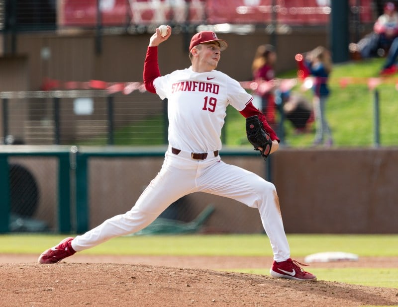 Sophomore RHP Will Matthiessen (above) struck out five in a career high 5.0+ innings pitched on Saturday evening. He gave up two runs on five hits as Stanford secured a 13-3 victory against Arizona. (JOHN P. LOZANO/isiphotos.com)