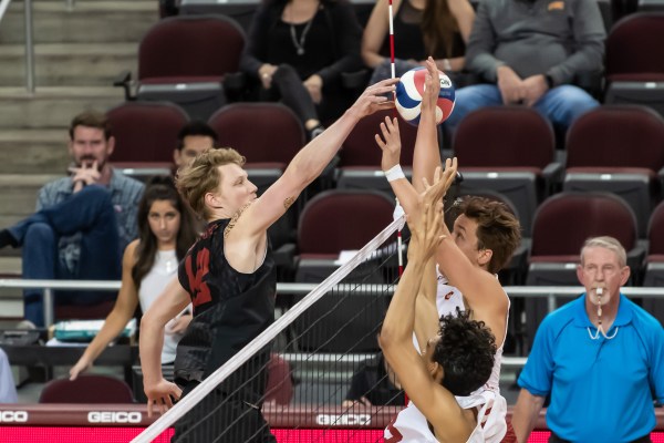Jordan Ewert (above) emerged this season as one of the volleyball team’s most productive critical members. For the first time in his career, he was named an All-American after the conclusion of this season. The outside hitter from Antioch, CA was tabbed for the 2019 All-MPSF second team (ROB ERICSON/isiphotos.com).