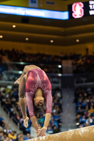 Sophomore Kyla Bryant (above) was one of the strongest contributors to the 2019 women's gymnastics season. She opened her season with first place finishes in every event at the NorCal classic. (ROB ERICSON/isiphotos.com)